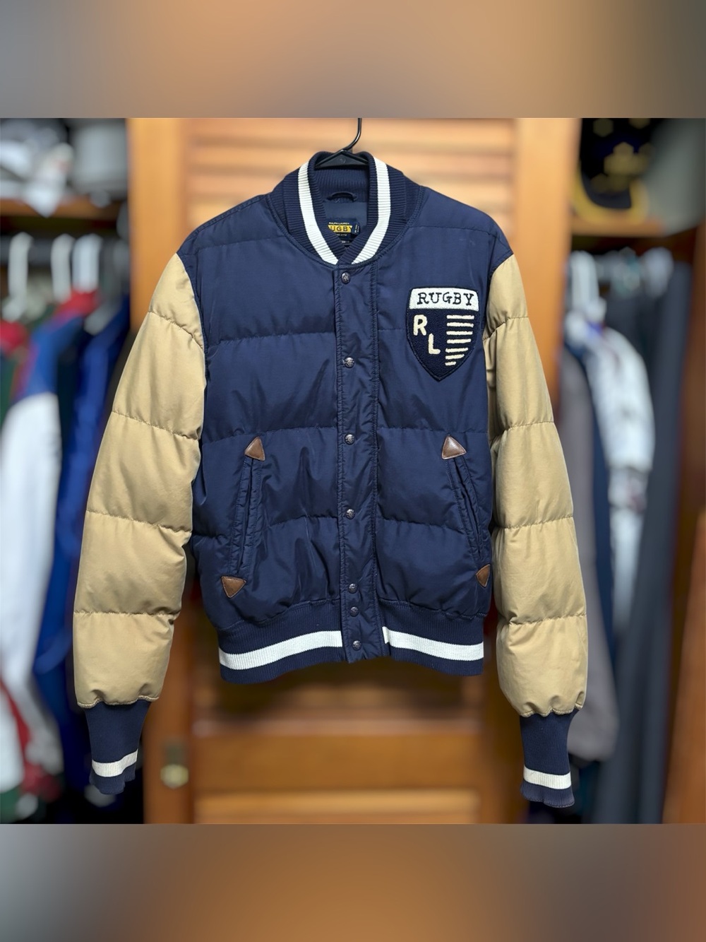 Vintage Rugby Ralph Lauren 2004 Down Puffer Varsity Jacket Crest Mens Medium